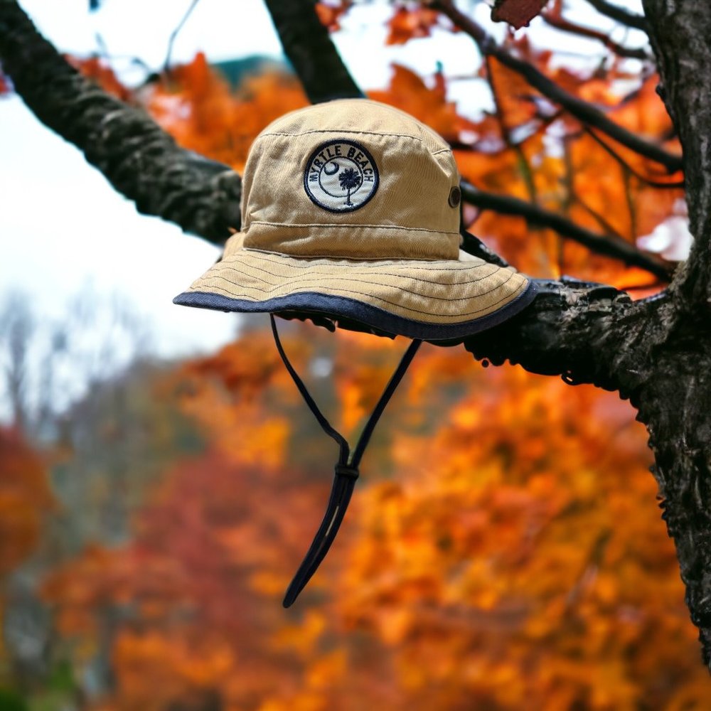 Myrtle Beach Bucket Hat Wings Blue Dark Khaki Adj Chin Strap